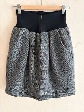 See By Chloe Black Waistband Herringbone A-Line Skirt